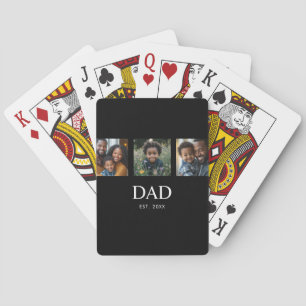 Dad Established Modern Bold Simple Black 3 Photo Playing Cards