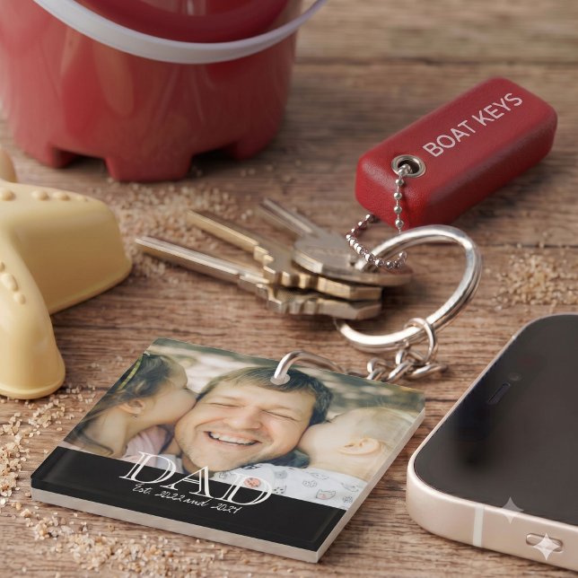 Dad Established Modern Bold Text Photo Key Ring (Creator Uploaded)