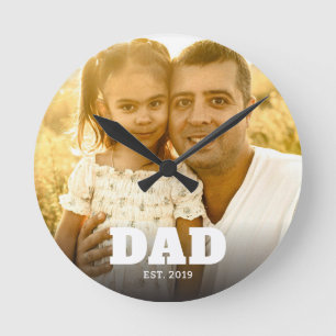 Dad Established Modern Bold Text Photo Round Clock