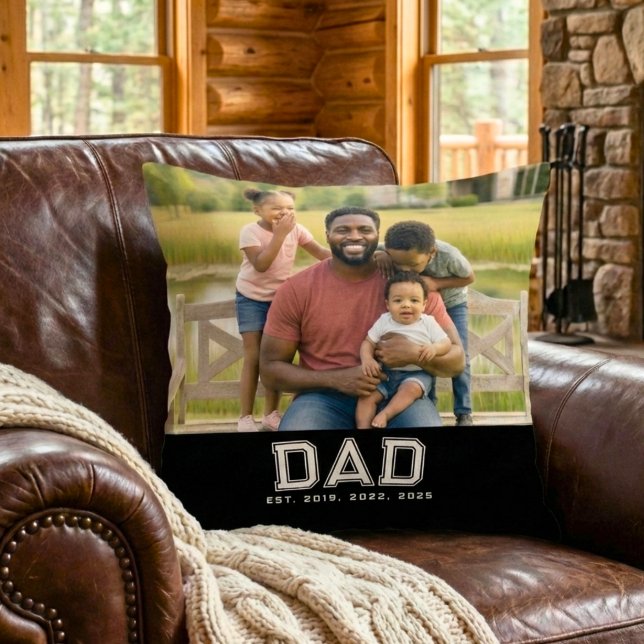 Dad Established Modern Bold White Photo Cushion (Creator Uploaded)
