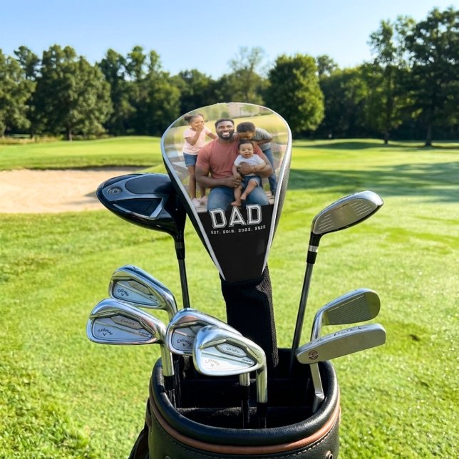 Dad Established Modern Bold White Photo Golf Head Cover (Creator Uploaded)