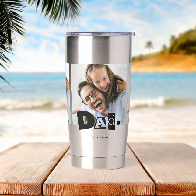 Dad Established Modern Custom Photo  Insulated Tumbler (Beach)