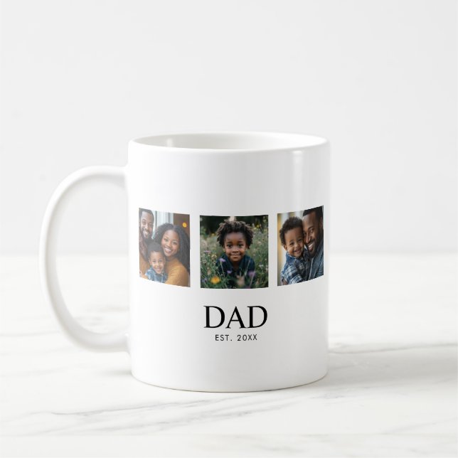 Dad Established Modern Minimalist 3 Photo Coffee Mug (Left)