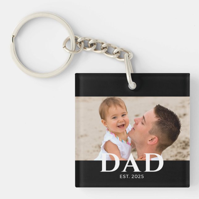 Dad Established Modern Photo Key Ring (Front)