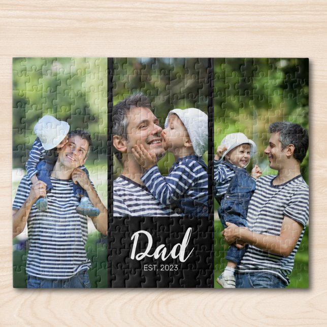 Dad Established Modern Script 3 Photo Jigsaw Puzzle (Creator Uploaded)