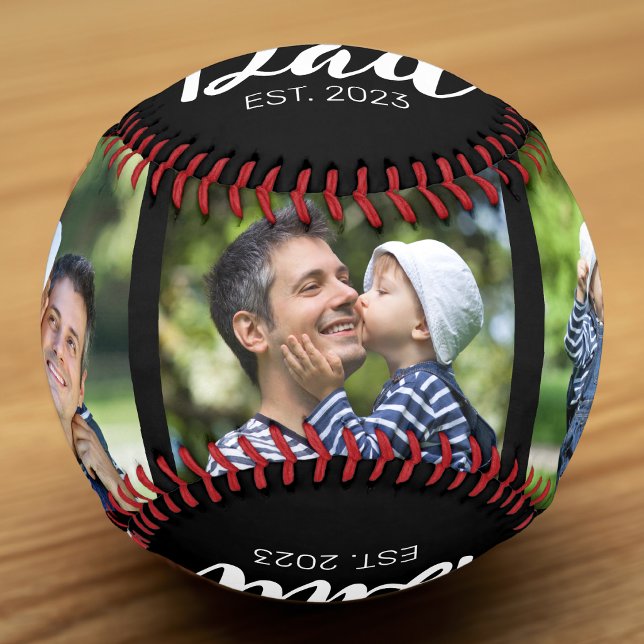 Dad Established Modern Script Black 3 Photo Baseball (Creator Uploaded)