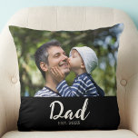 Dad Established Modern Script Photo Cushion<br><div class="desc">Black White Dad Established Script Photo Design. Replace the photo with your own of your kids and change the years to the years you became a dad. This fun pillow makes a great Father's Day or birthday gift for Dad.</div>
