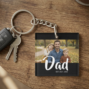 Dad Established Modern Script Photo Key Ring