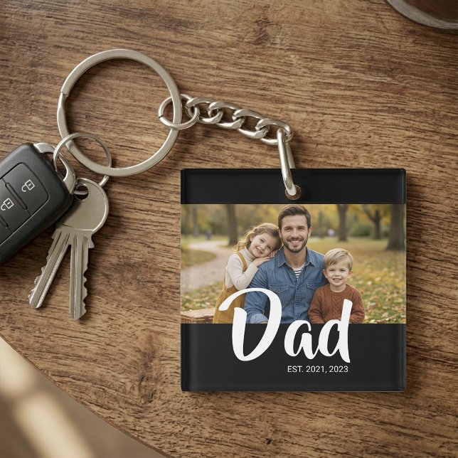 Dad Established Modern Script Photo Key Ring (Dad Established Modern Script Photo Keychain)