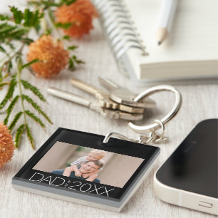 Dad Established Modern Script Photo  Key Ring