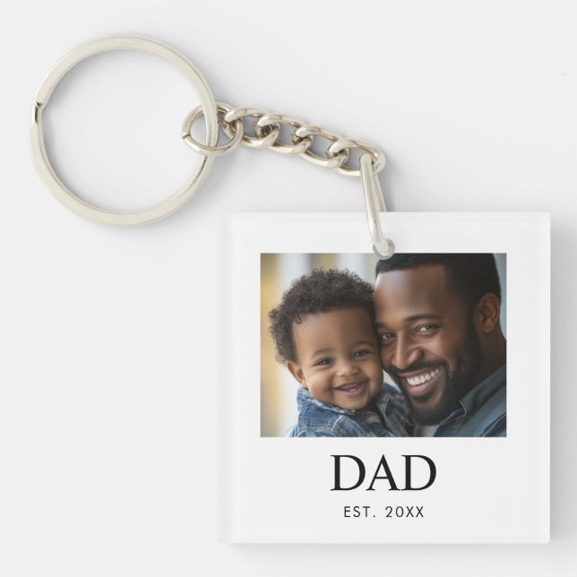 Dad Established Modern Simple Photo  Key Ring (Front)