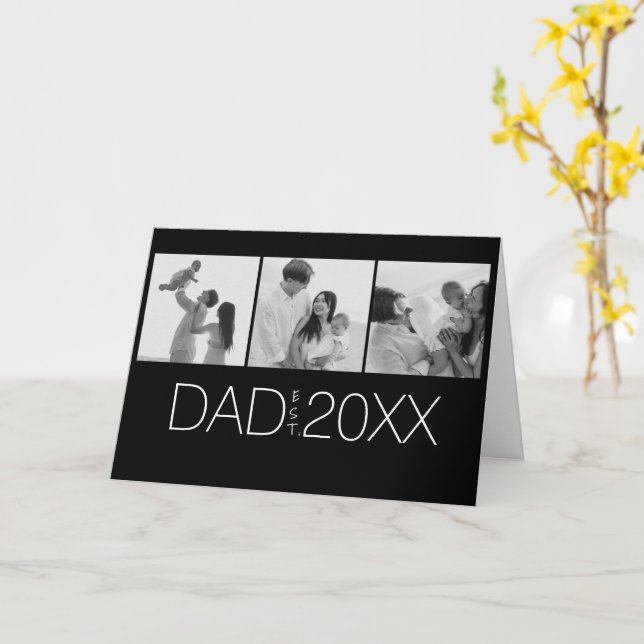 Dad Established Modern Three Photograph   Card (Yellow Flower)