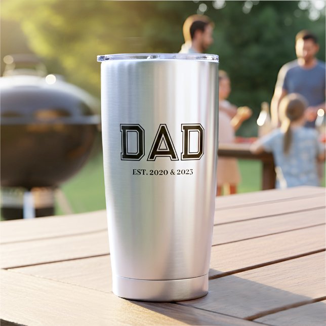 Dad Established Modern Typography New Dad Gift Insulated Tumbler (Dad Established design with years he became a Dad. Fully customisable to make the perfect Dad gift!)