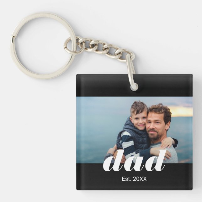 Dad Established Modern Typography Photo Key Ring (Front)