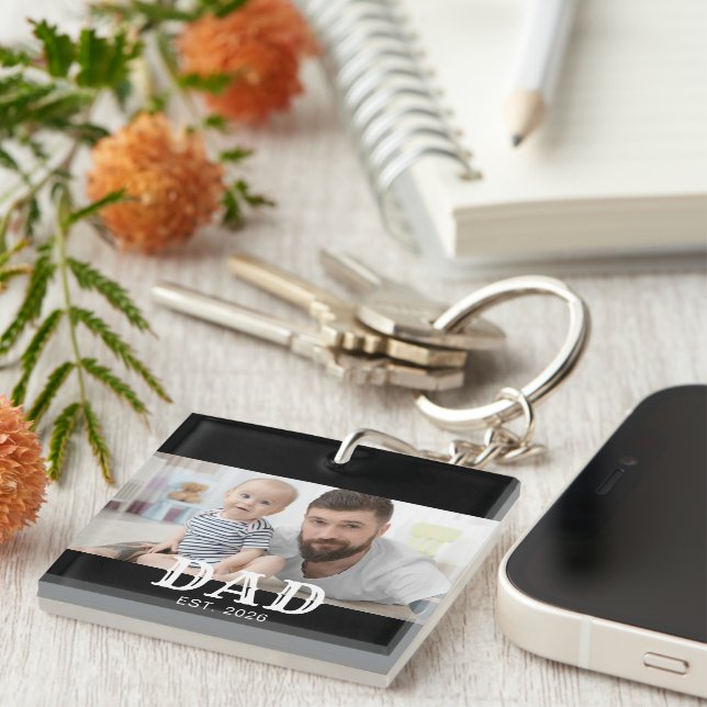 Dad Established Modern Typography Photo Key Ring (Front Right)