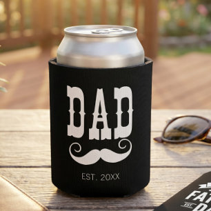 Dad Established Moustache year western vintage Can Cooler