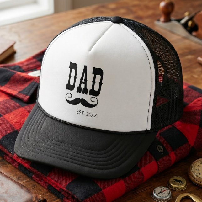 Dad Established Moustache year western vintage Trucker Hat (Creator Uploaded)