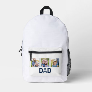 Dad Established Navy Blue Fun 3 Photo Printed Backpack