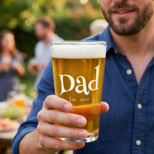 Dad Established New Dad Fun Text Bold Simple Beer Glass