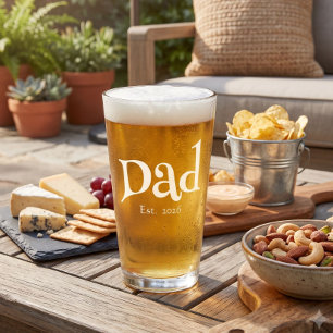 Dad Established New Dad Fun Text Bold Simple Beer Glass