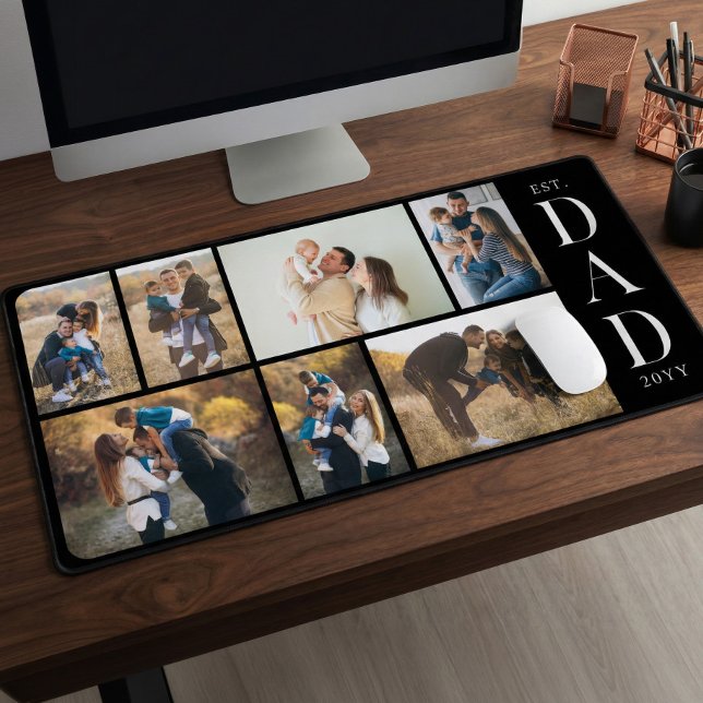 Dad Established Personalised Father Photo Collage Desk Mat (Dad Established Personalized Father Photo Collage Desk Mat)