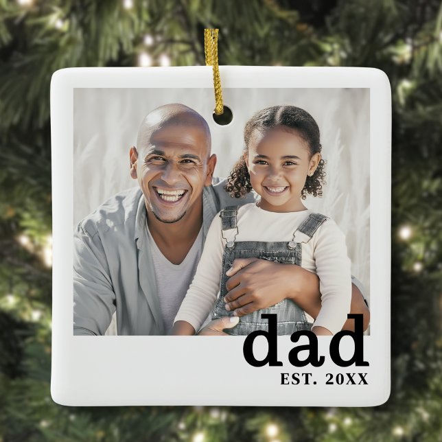 Dad Established Personalised Photo Christmas Ceramic Ornament (Dad Established Personalized Photo Christmas Ceramic Ornament)