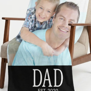 Dad Established Photo Black Fleece Blanket