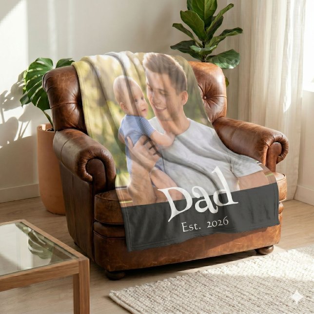 Dad Established Photo Black Fun Bold Simple Fleece Blanket (Creator Uploaded)