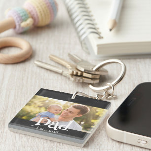 Dad Established Photo Black Fun Bold Simple Key Ring