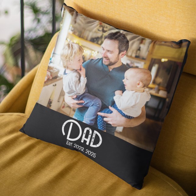 Dad Established Photo Black Grunge Script Cushion (Creator Uploaded)