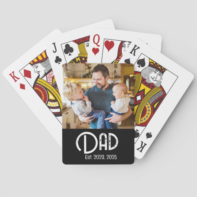 Dad Established Photo Black Grunge Script Playing Cards (Back)