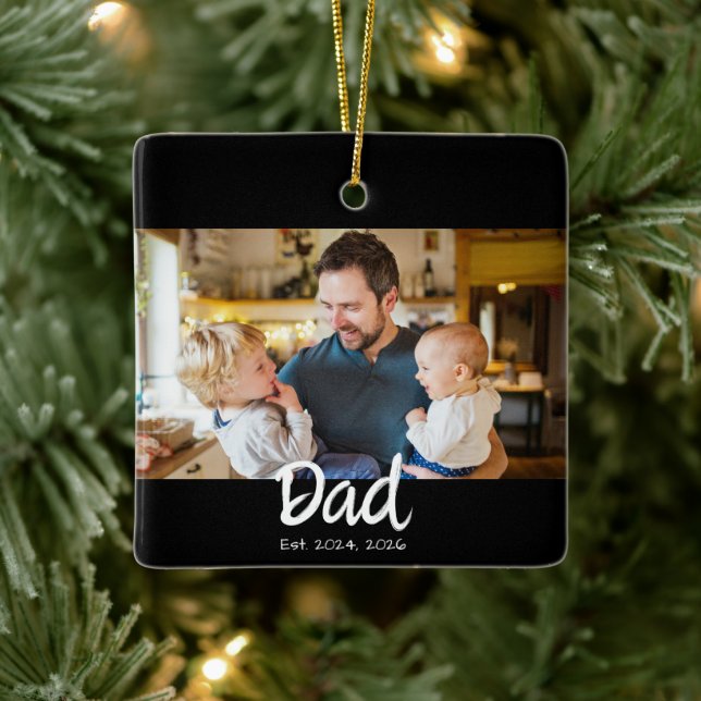 Dad Established Photo Black White Ceramic Ornament (Tree)