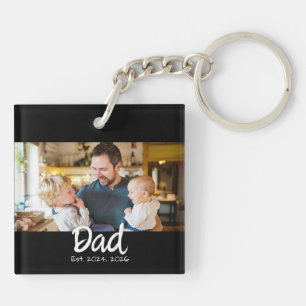 Dad Established Photo Black White Key Ring