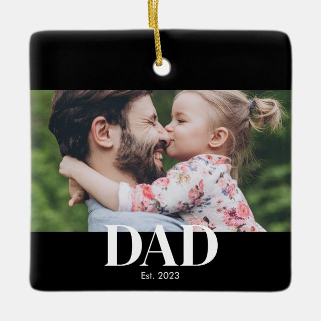  Dad Established Photo Ceramic Ornament (Front)