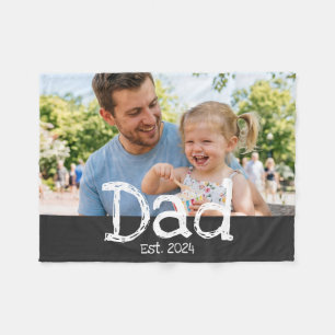 Dad Established Photo Fun Bold Black White Fleece Blanket