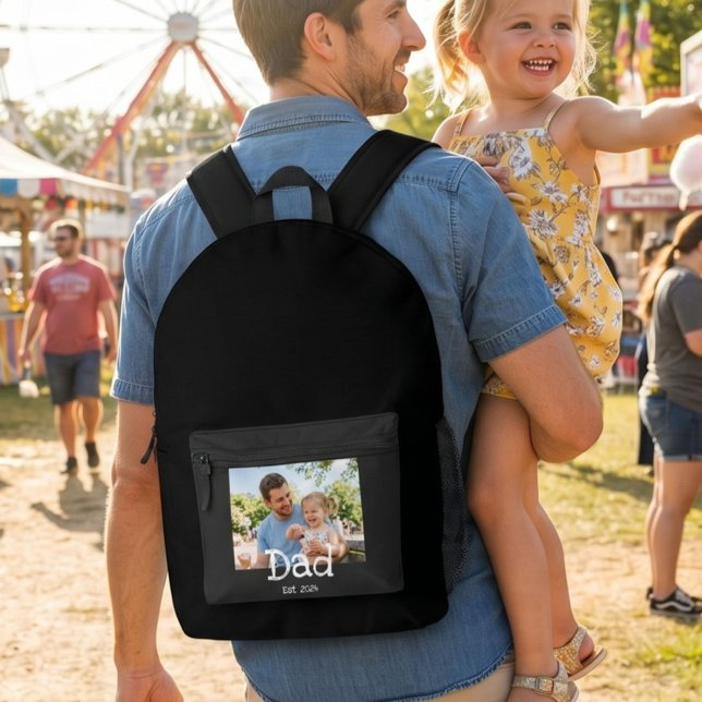 Dad Established Photo Fun Bold Black White Printed Backpack (Creator Uploaded)