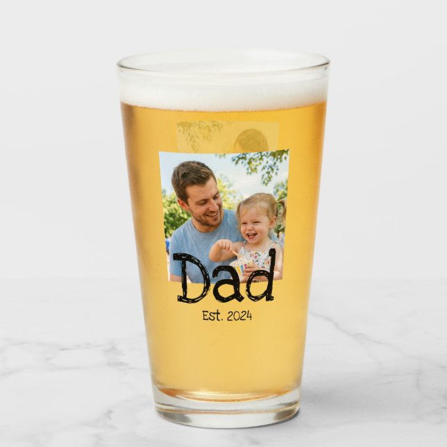 Dad Established Photo Fun Bold Black White Text Glass (Front Filled)