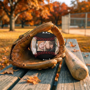Dad Established Photo Fun Bold White Text Black Baseball
