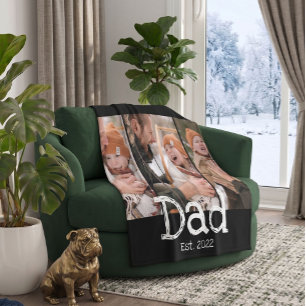 Dad Established Photo Fun Bold White Text Black Fleece Blanket