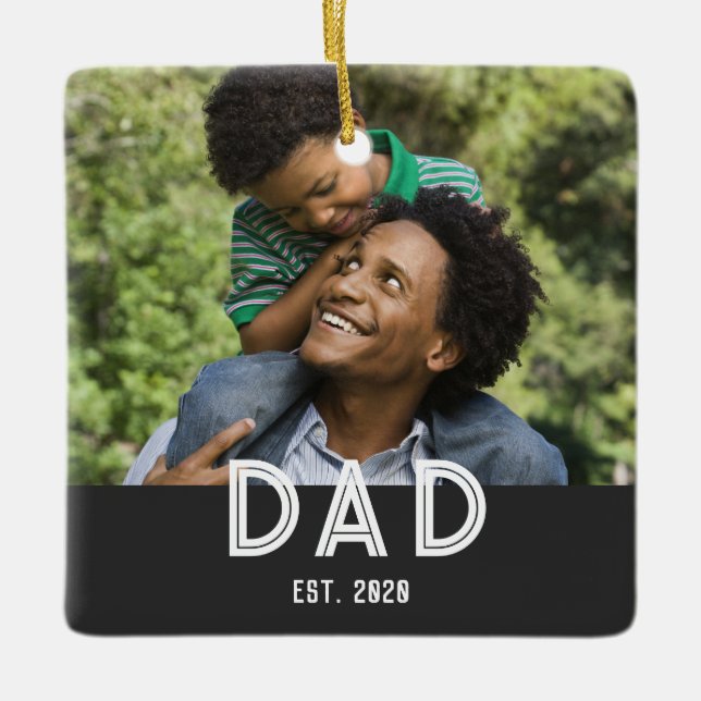 Dad Established Photo Gift Father's Day Magnet Ceramic Ornament (Front)