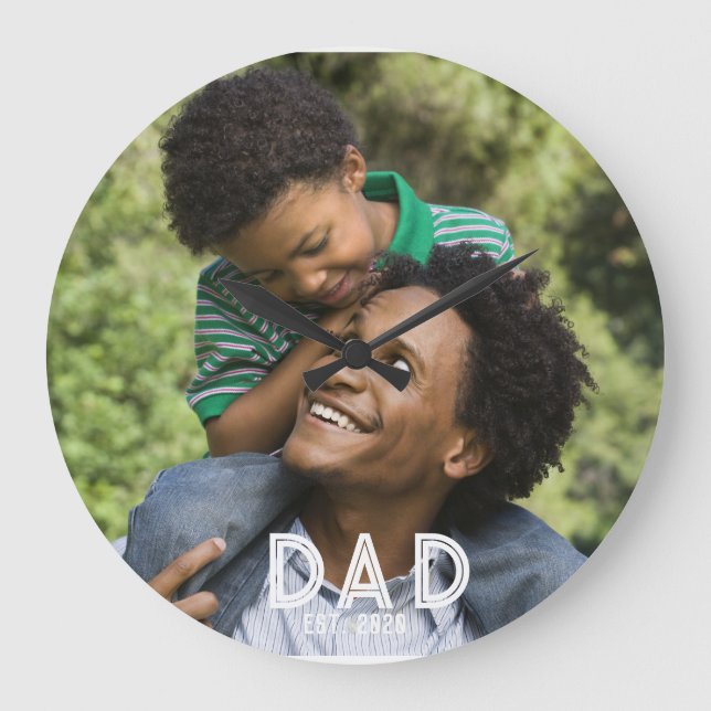 Dad Established Photo Gift Father's Day Magnet Large Clock (Front)