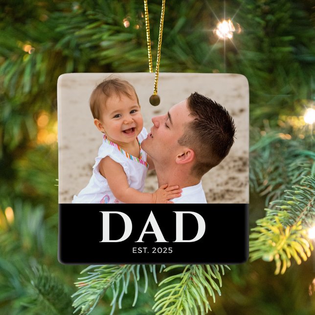 Dad Established Photo Keepsake Ceramic Ornament (Creator Uploaded)