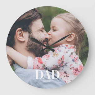  Dad Established Photo Large Clock
