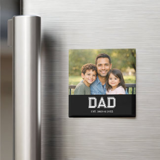 Dad Established Photo Modern Typography Gift Magnet