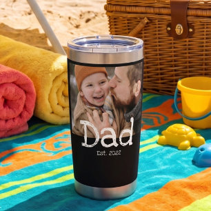 Dad Established Photo White Fun Bold Text Black  Insulated Tumbler