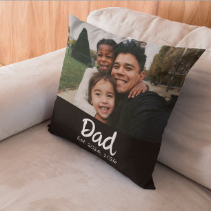 Dad Established Photo White Script Cushion