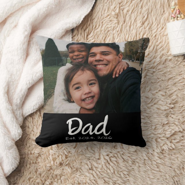 Dad Established Photo White Script Cushion (Blanket)