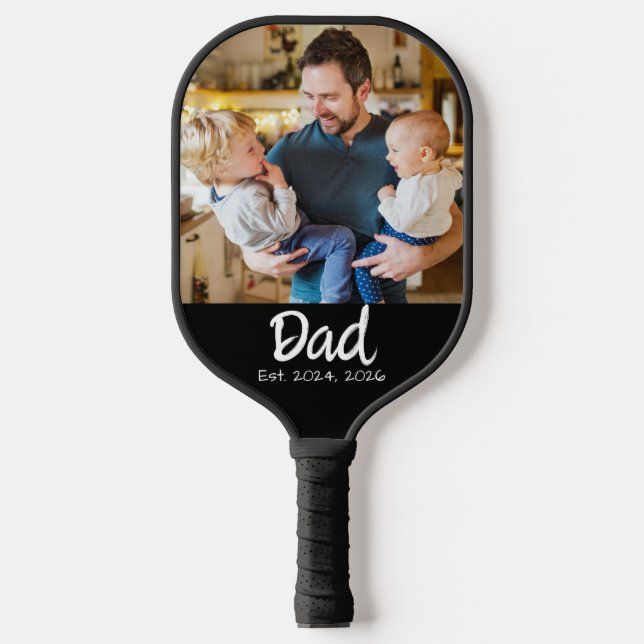 Dad Established Photo White Script Pickleball Paddle (Front)