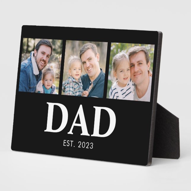 Dad Established Script Black 3 Photo Father Plaque (Side)