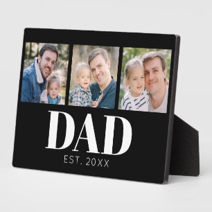 Dad Established Script Black 3 Photo Fathers Day Plaque